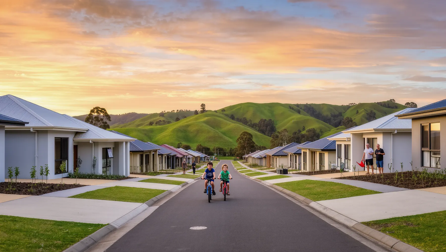 New homes at golden hour